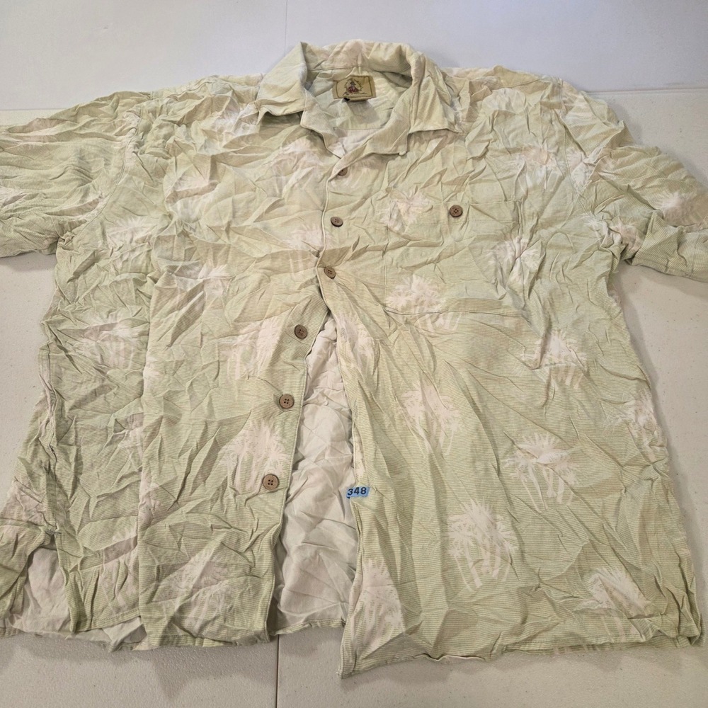 Joe Marlin Mens 2X Sage Green Striped Palm Tree Tropical Rayon Hawaiian Shirt
